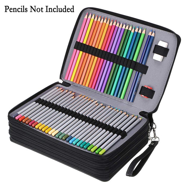 BTSKY 200 Slots Colored Pencil Organizer - Deluxe PU Leather Pencil Case Holder with Removal Handle Strap Pencil Box Large for Colored Pencils Watercolor Pencils (Black) - Image 3